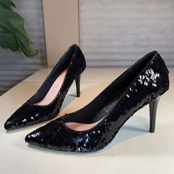 Chinese Laundry Ruthy Black Sequin Pointed Toe High Heel Pumps Women's 10 - Picture 2 of 12